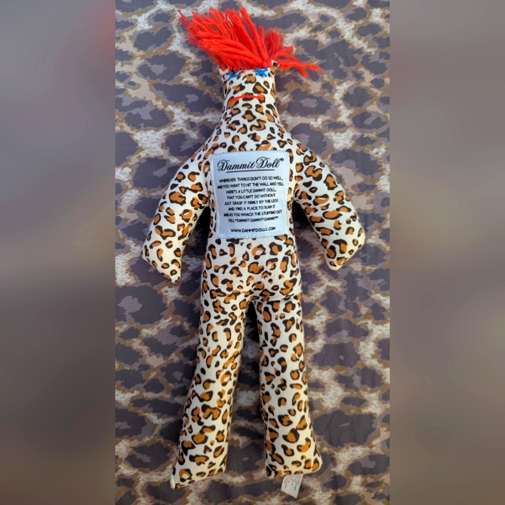 Dammit Doll Leopard Print 12" Soft Slam it! Stress relief Peace Harmony Balance
